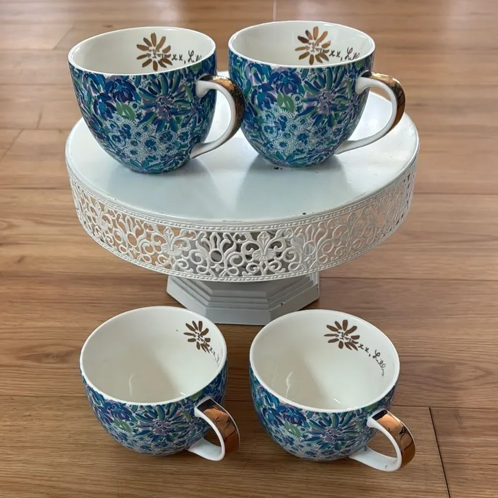 Lily Pulitzer Coffee Tea Cup Mug Blue Floral High Maintenance Kitty Cat Print 4